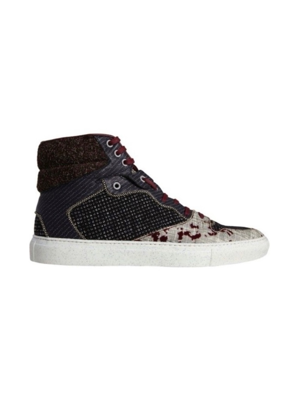 Balenciaga Patchwork Tweed Velvet High Top Sneakers Burgundy Gray Size 45